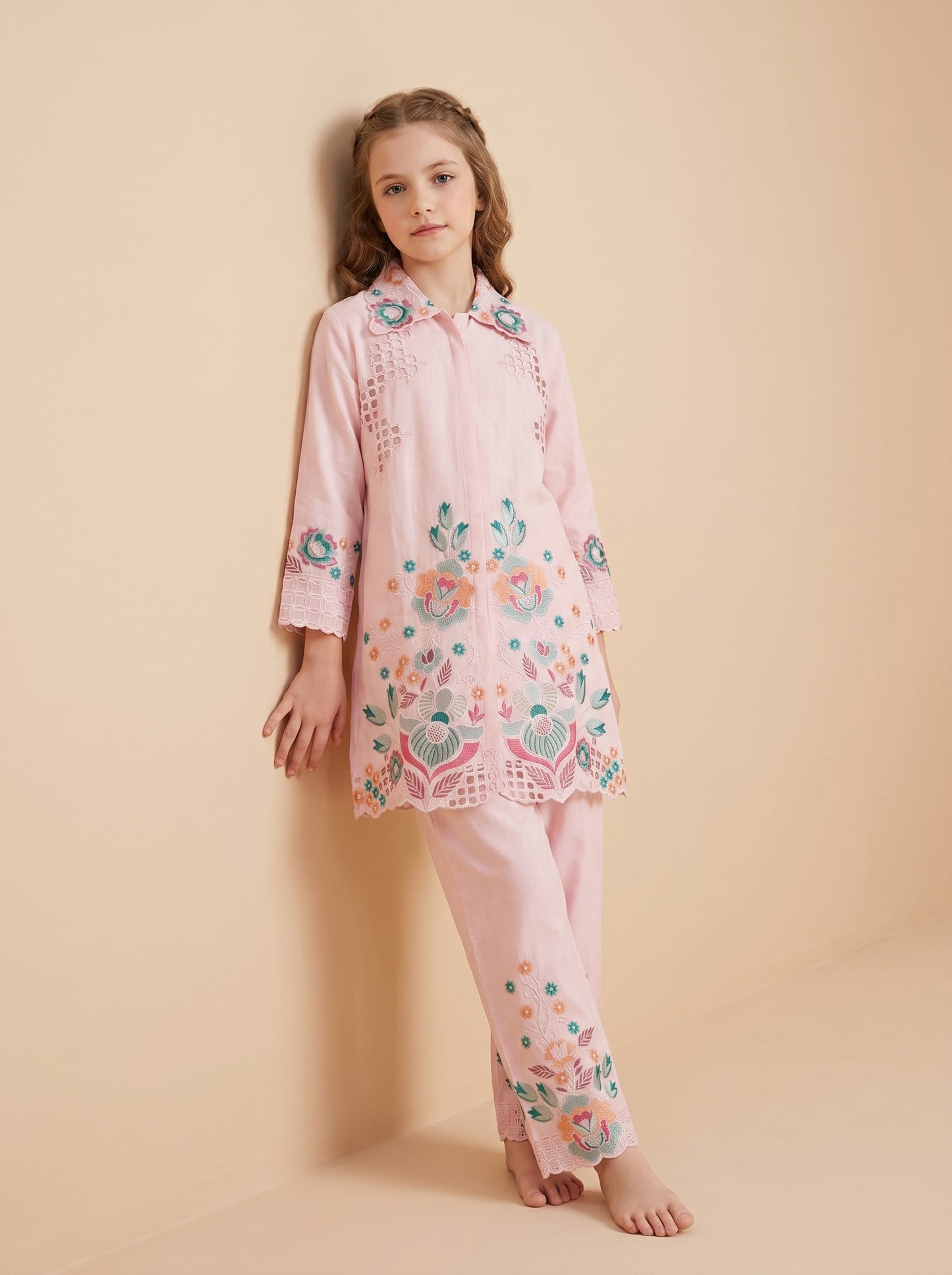 Georgette Embroidery Cord Set 2024 Pink