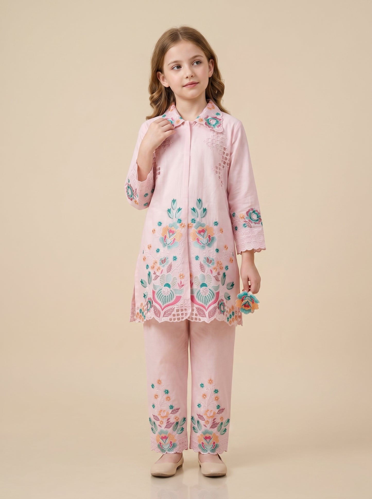 Georgette Embroidery Cord Set 2024 Pink