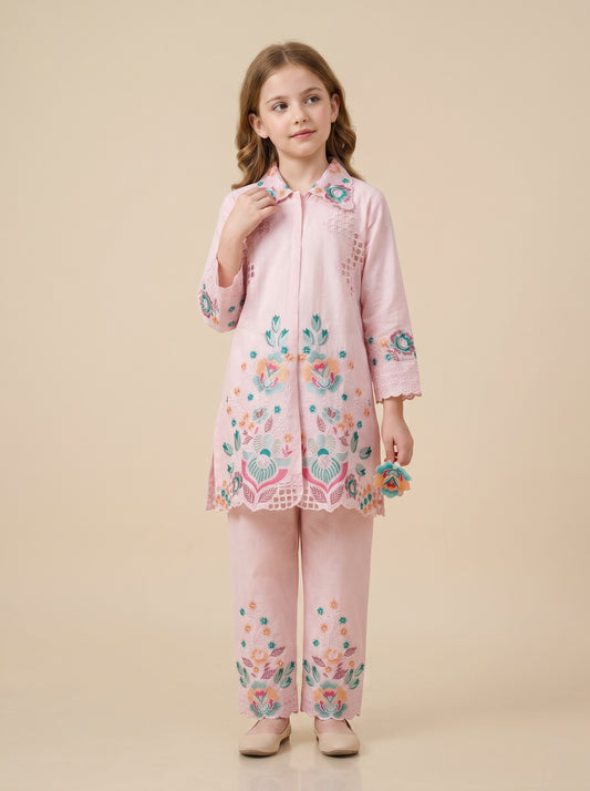 Georgette Embroidery Cord Set 2024 Pink