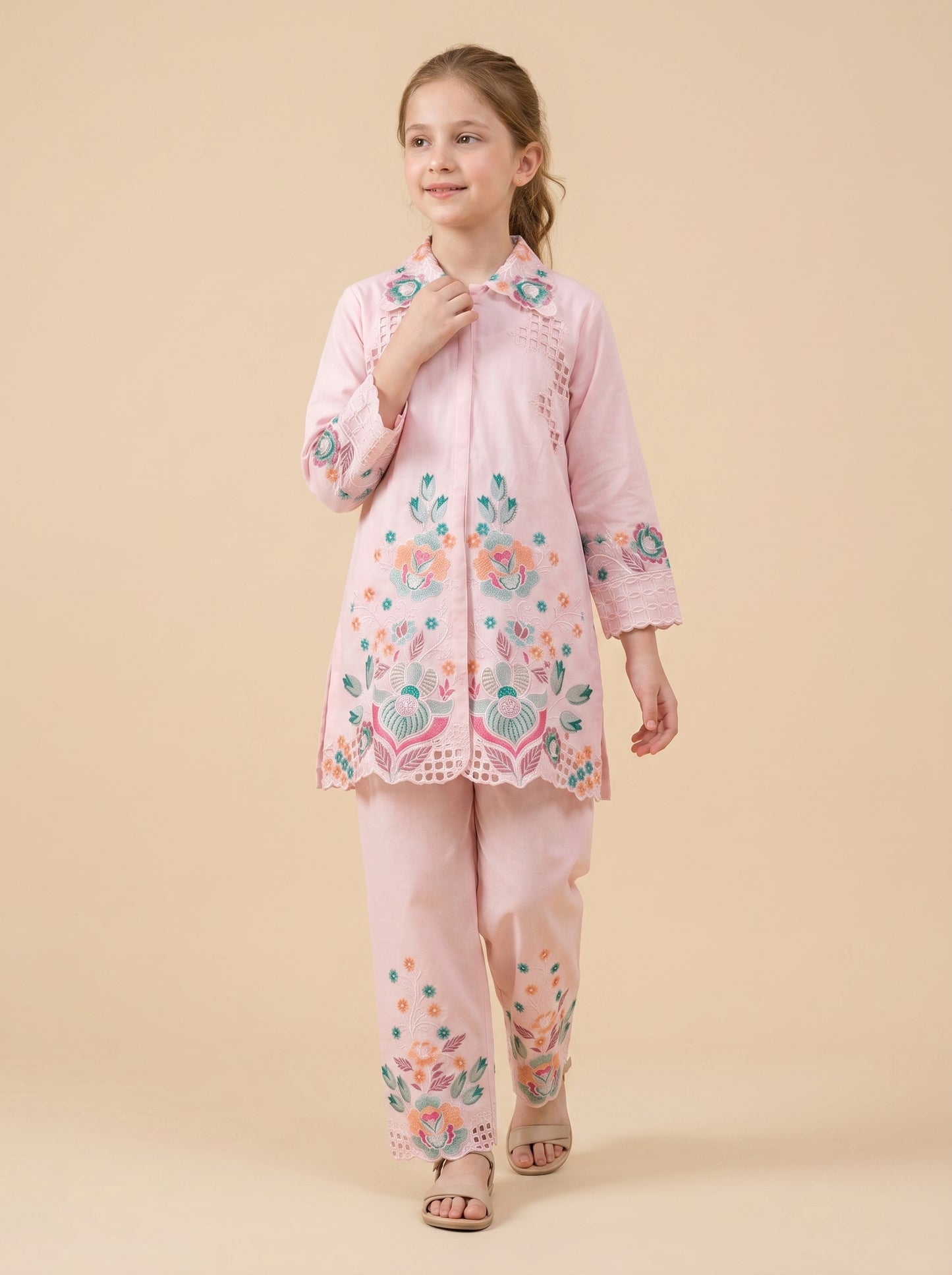 Georgette Embroidery Cord Set 2024 Pink