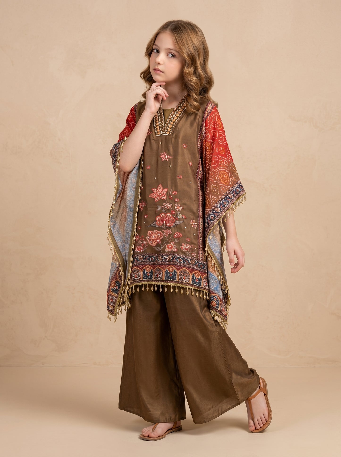 Georgette Printed Kaftan With Tussels 2052 Green