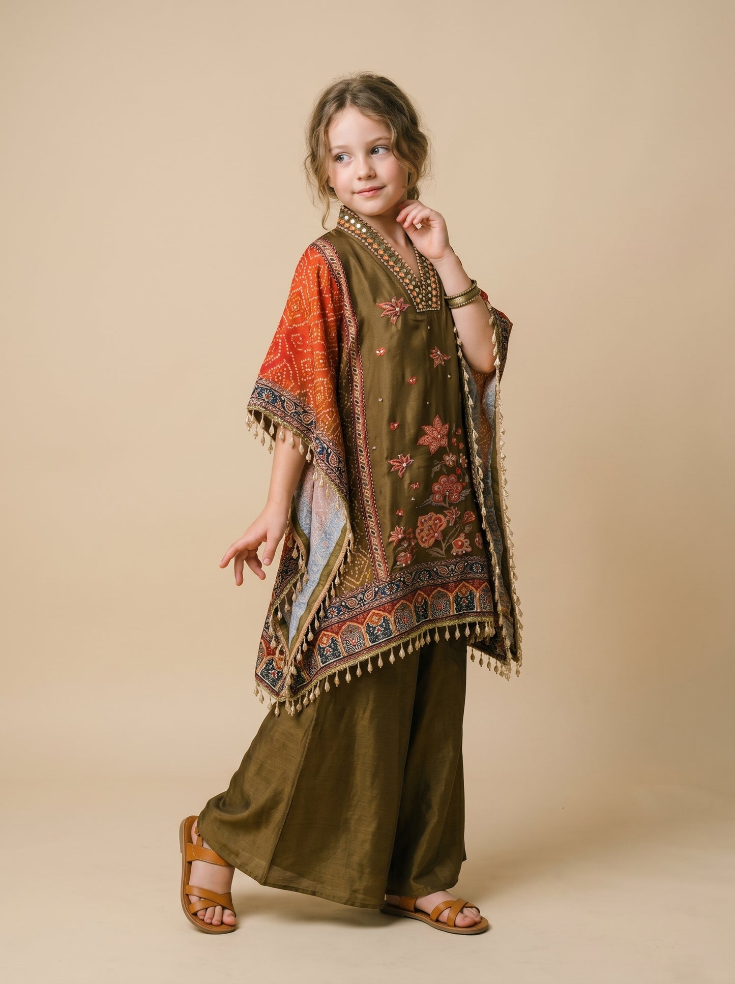 Georgette Printed Kaftan With Tussels 2052 Green