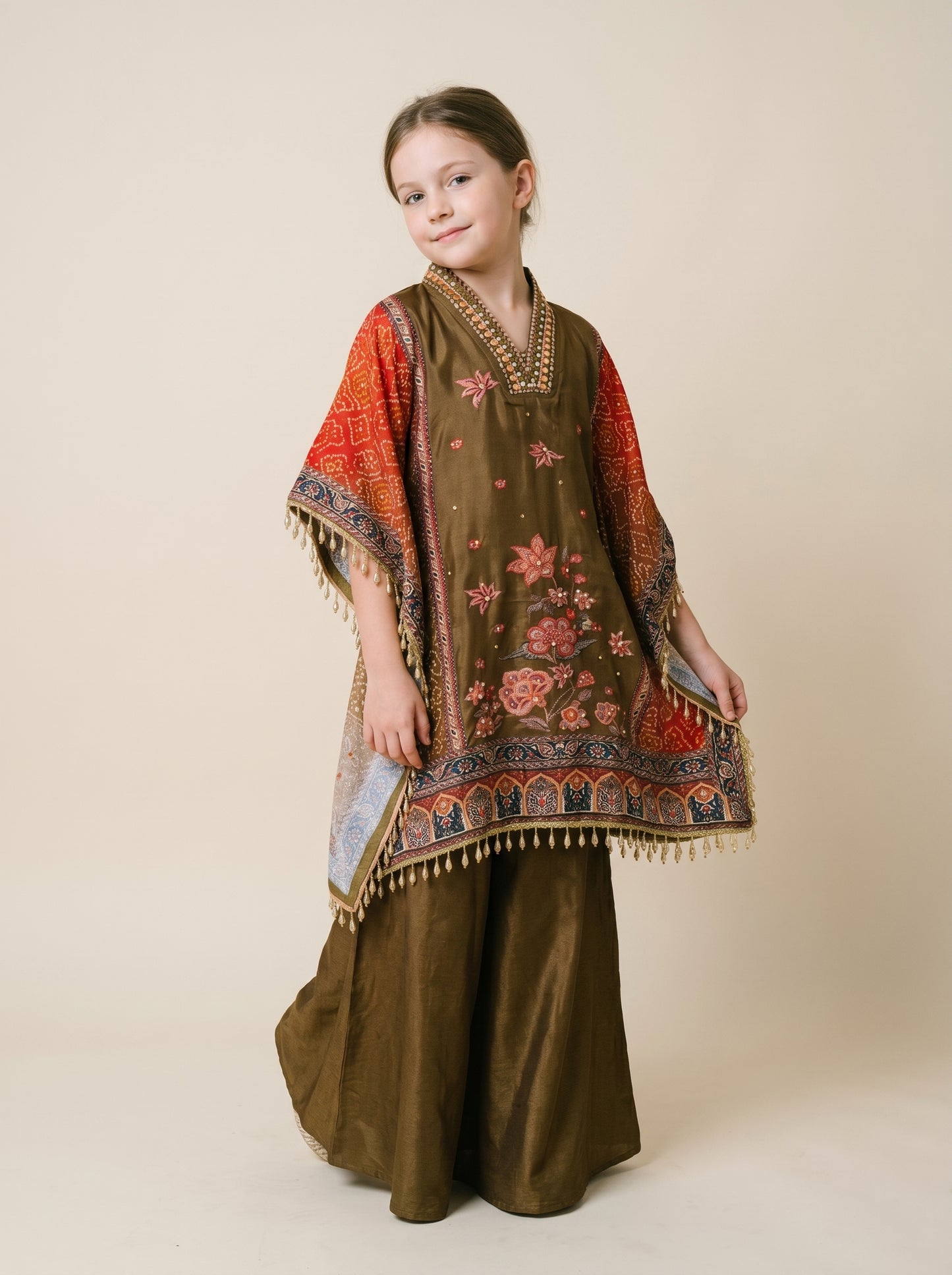 Georgette Printed Kaftan With Tussels 2052 Green