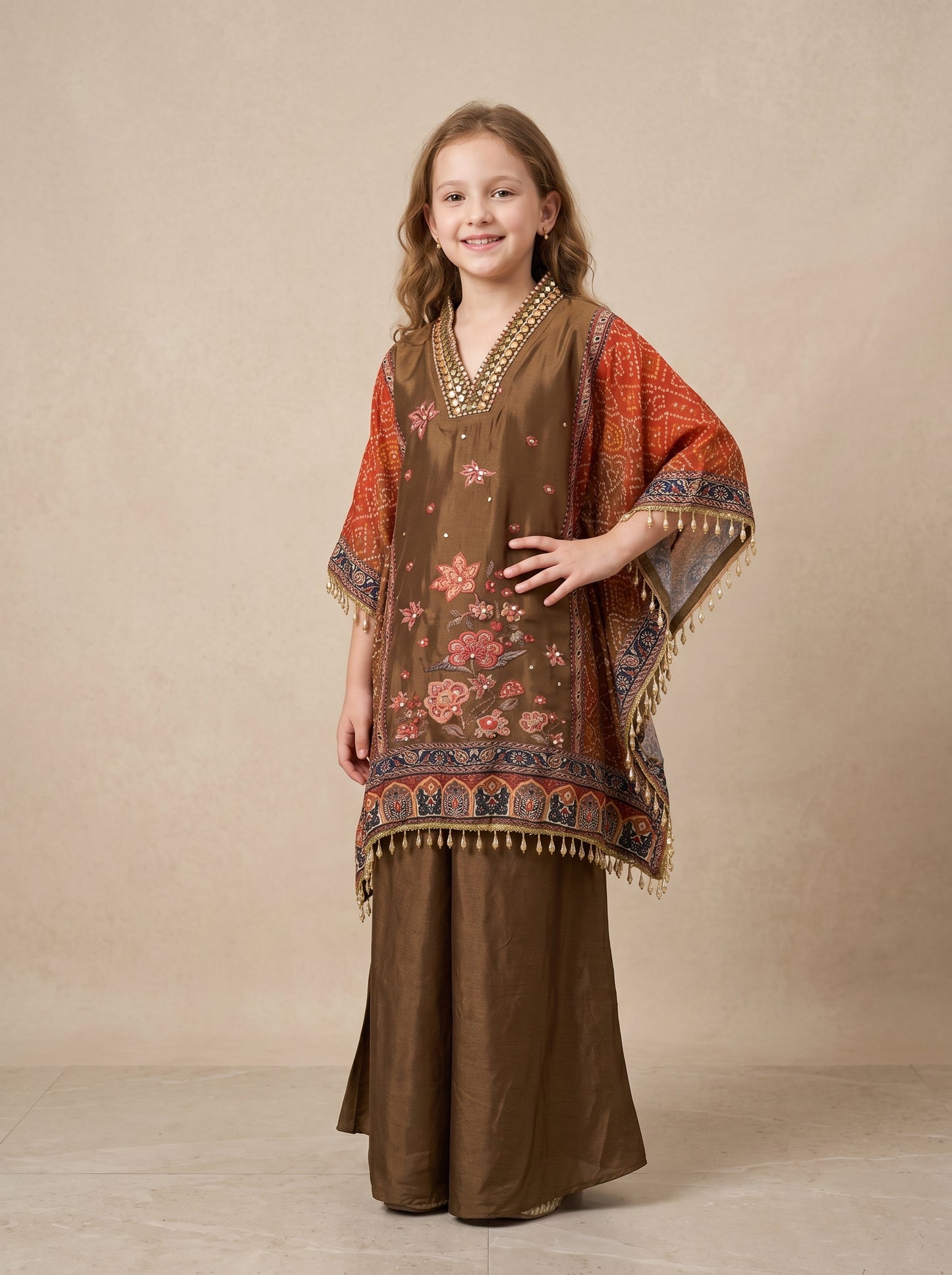 Georgette Printed Kaftan With Tussels 2052 Green