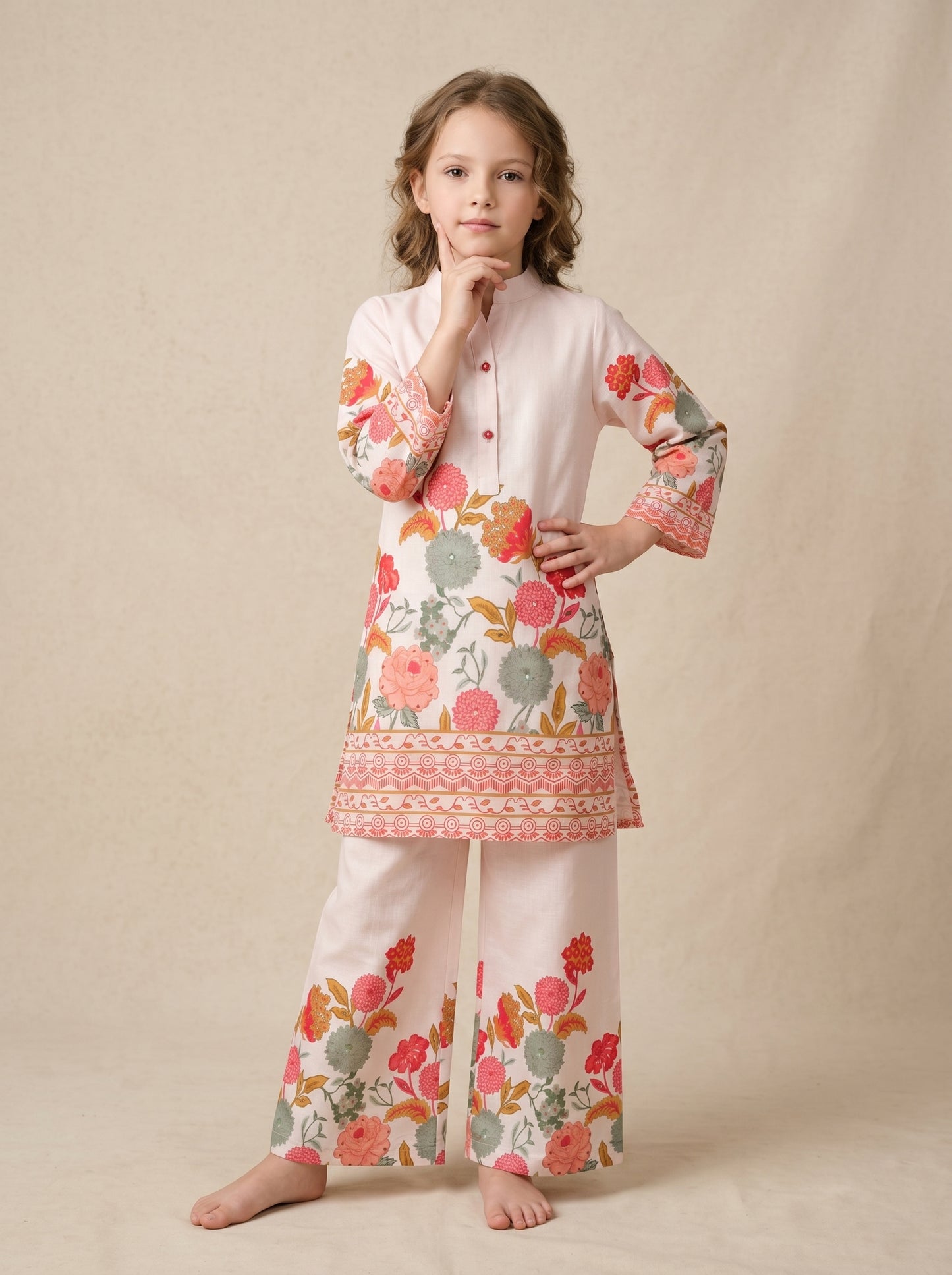 Cotton Printed Cord Set 1995 Pink
