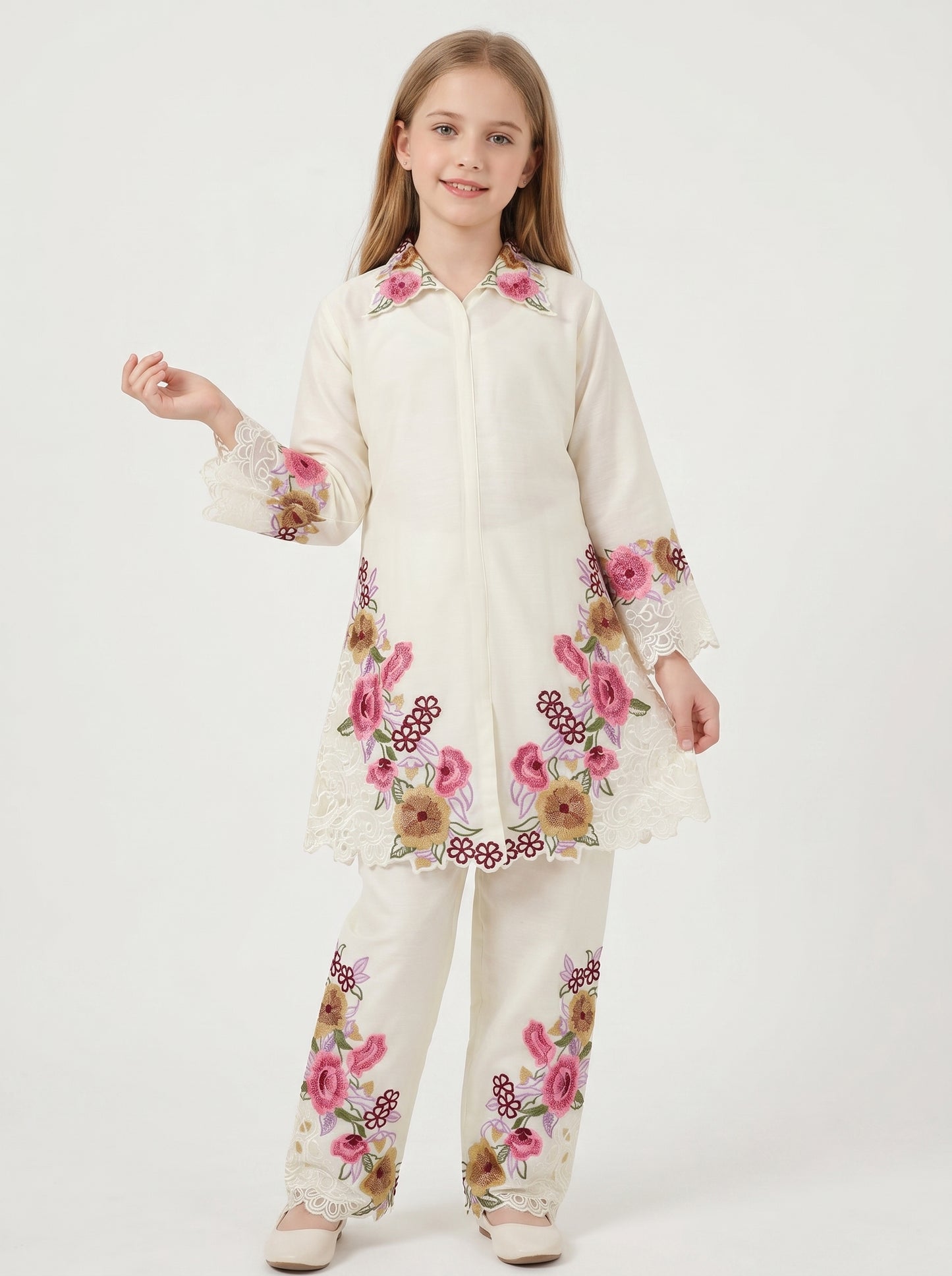 Georgette embroidery Cord Set 2008 White