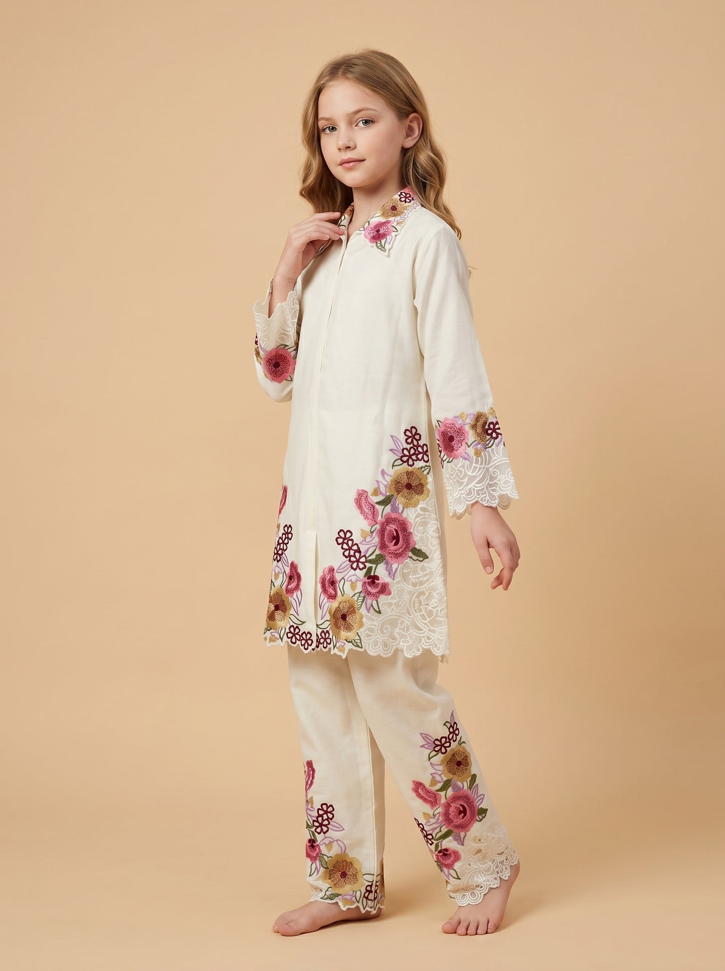 Georgette embroidery Cord Set 2008 White