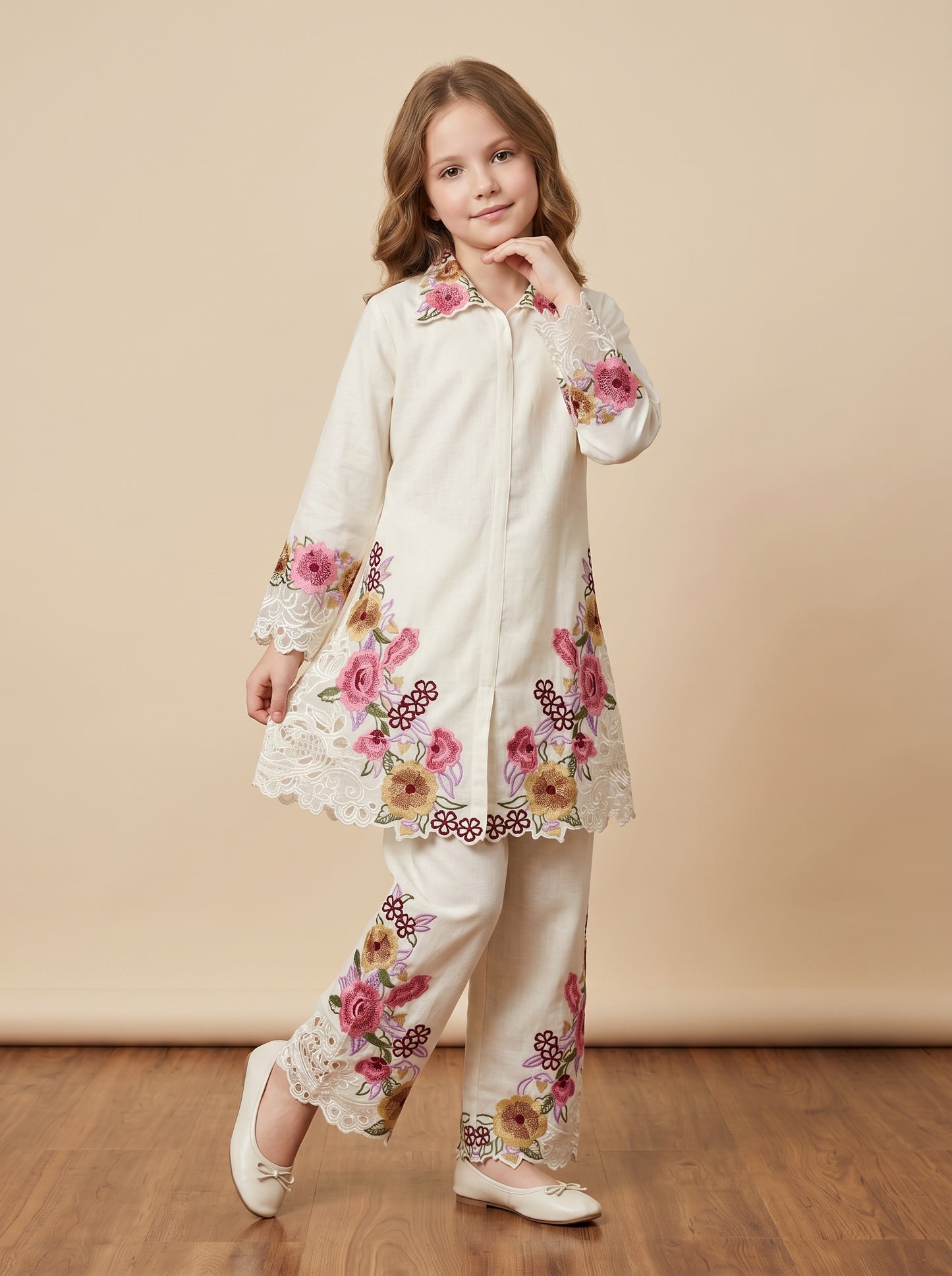 Georgette embroidery Cord Set 2008 White