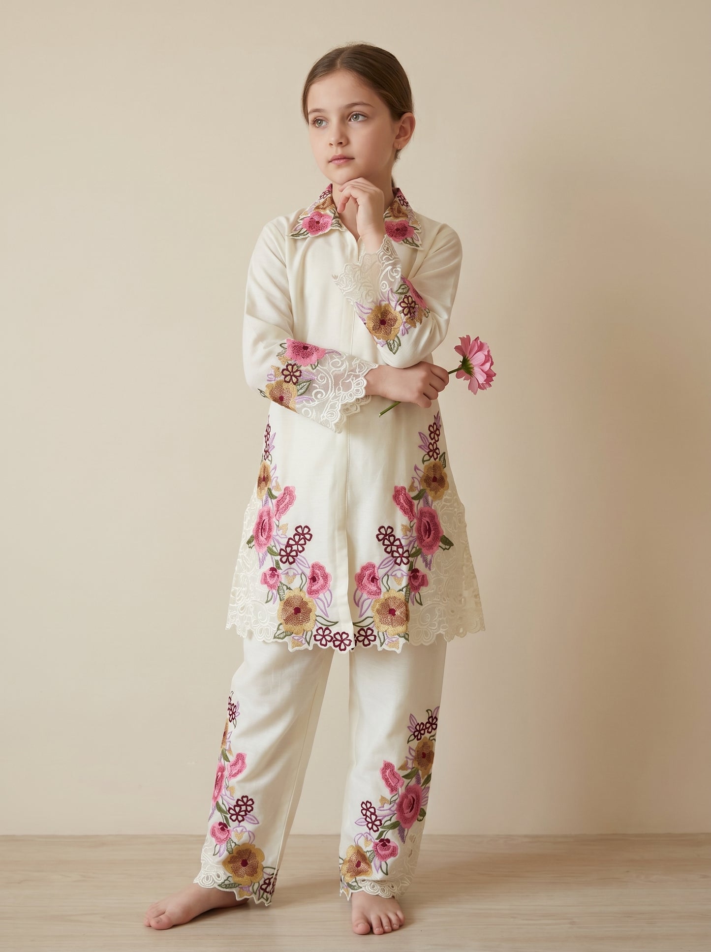 Georgette embroidery Cord Set 2008 White