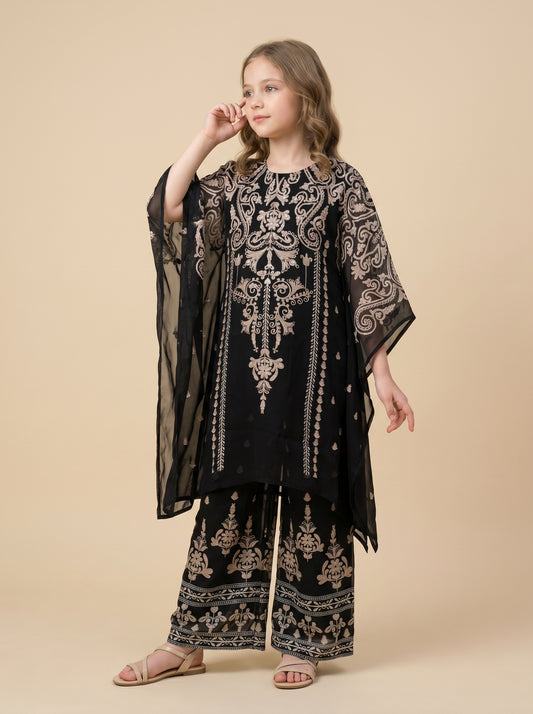 Georgette Printed Kaftan Set 2503 Black