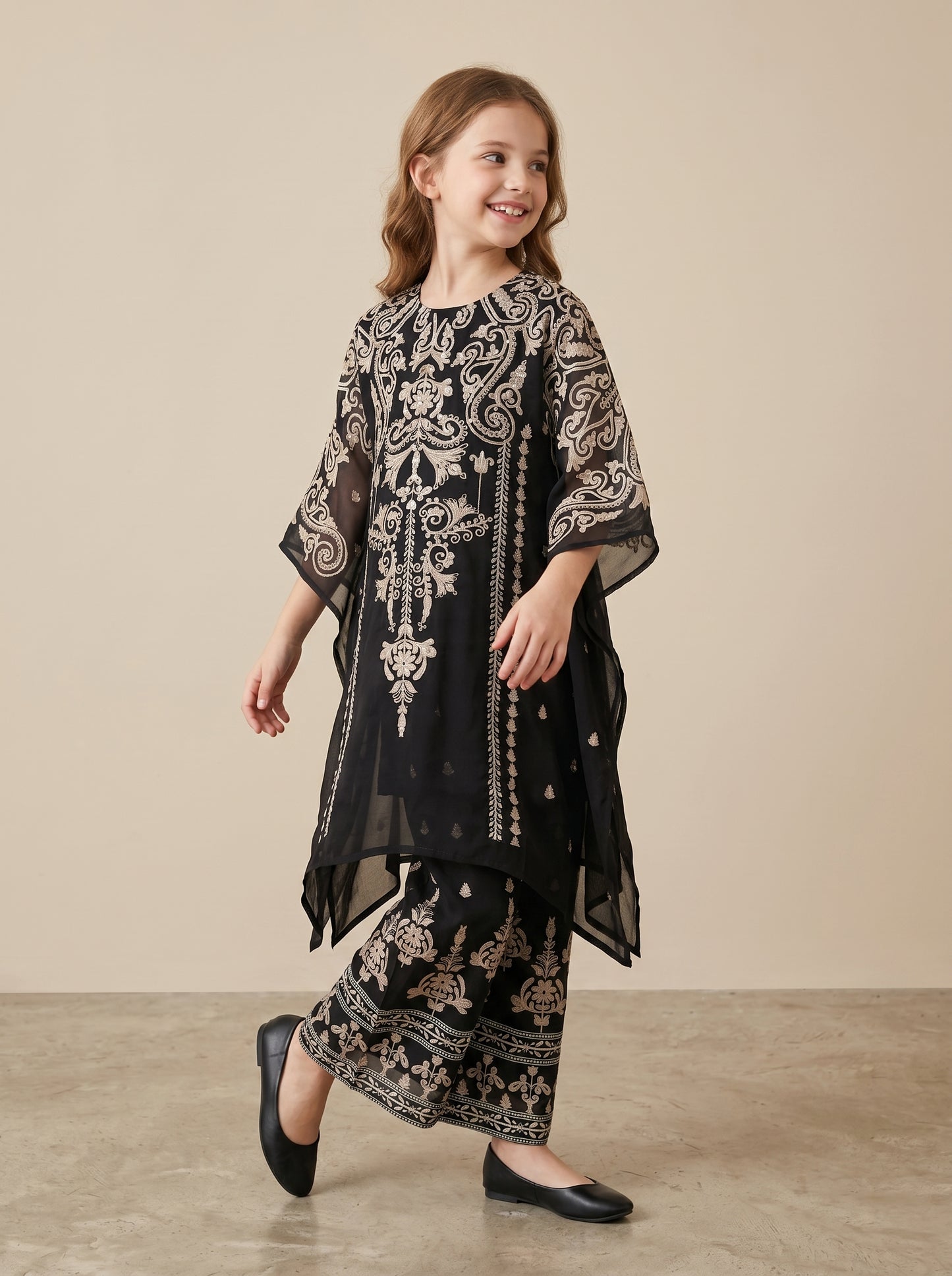 Georgette Printed Kaftan Set 2503 Black