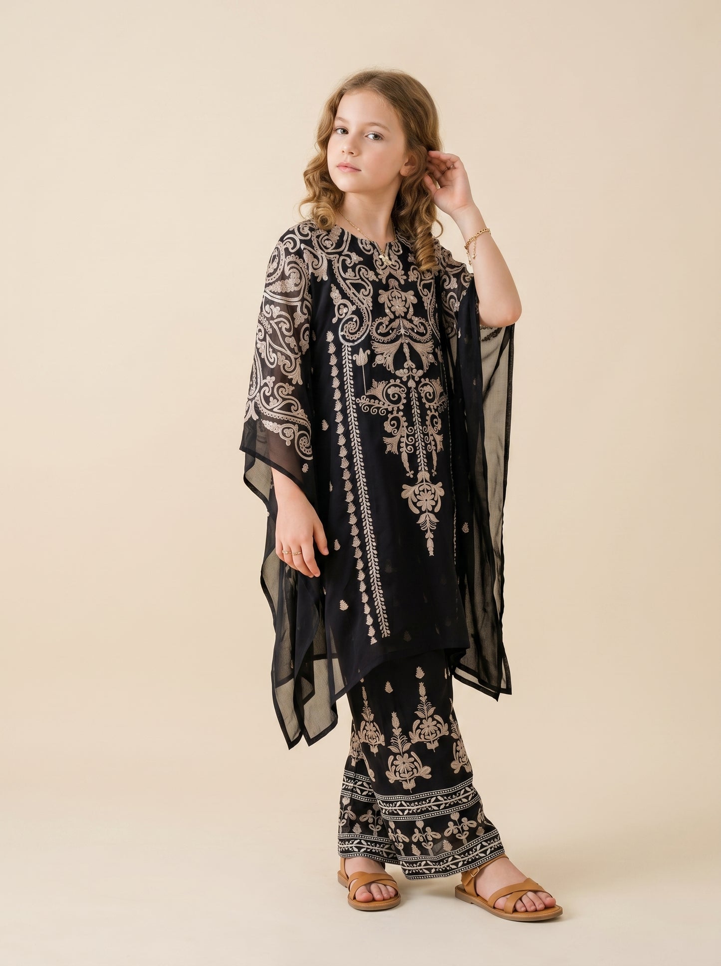 Georgette Printed Kaftan Set 2503 Black