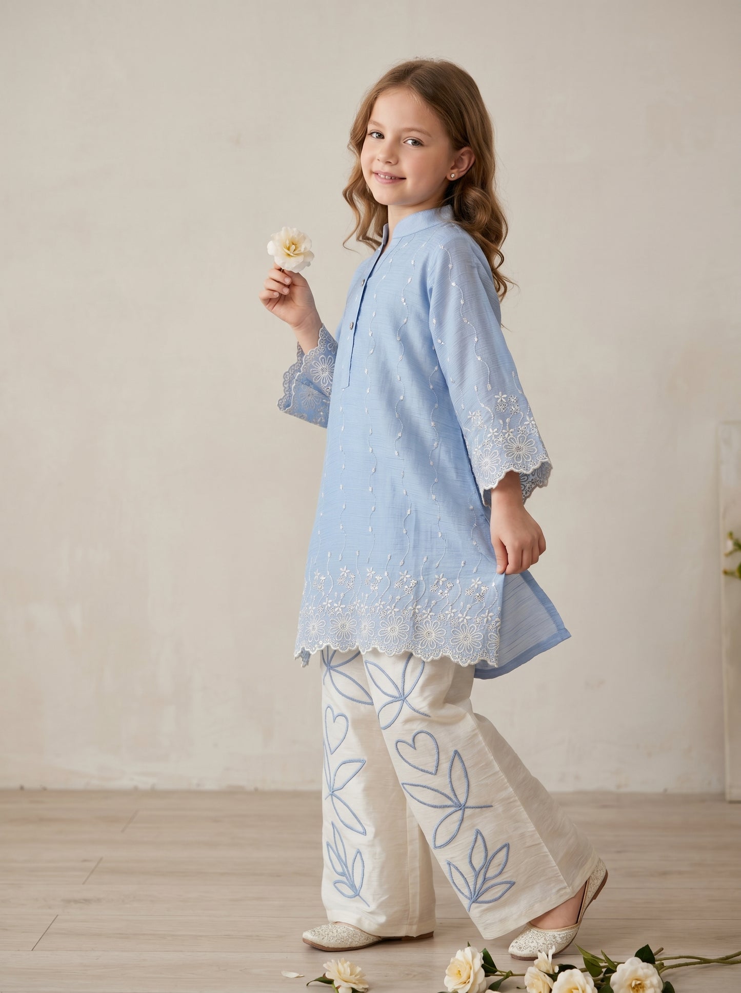 Georgette Embroidery Plazo Set 2014 Blue