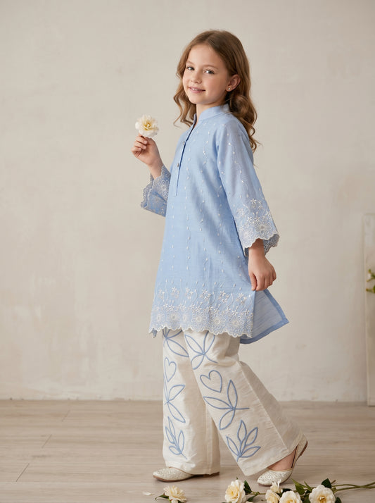 Georgette Embroidery Plazo Set 2014 Blue