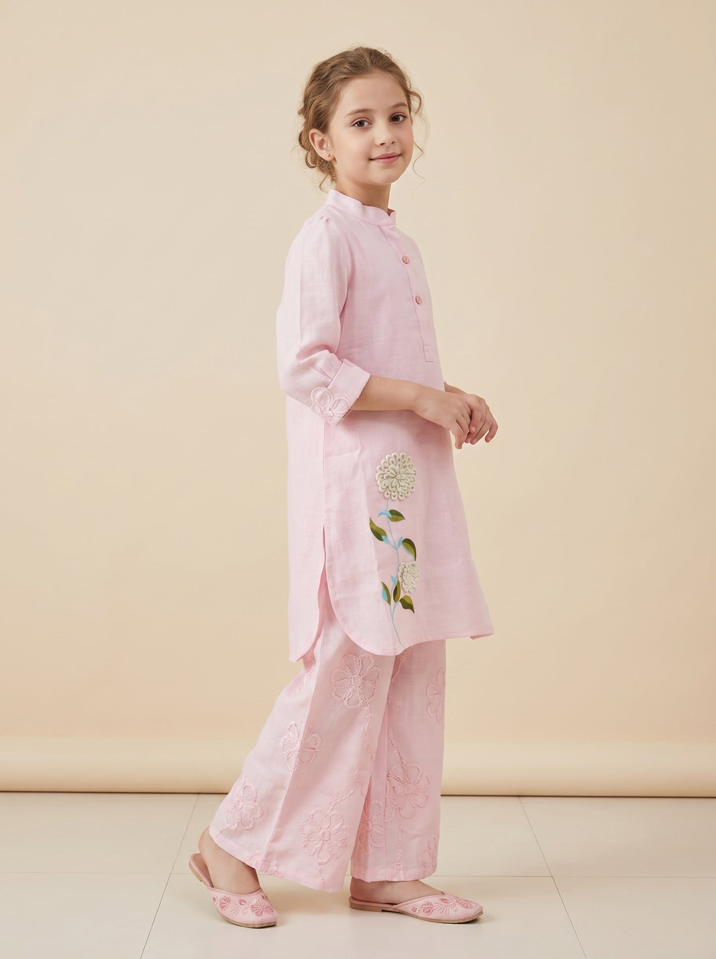 Cotton Embroidery Plazo Set 2019 Pink
