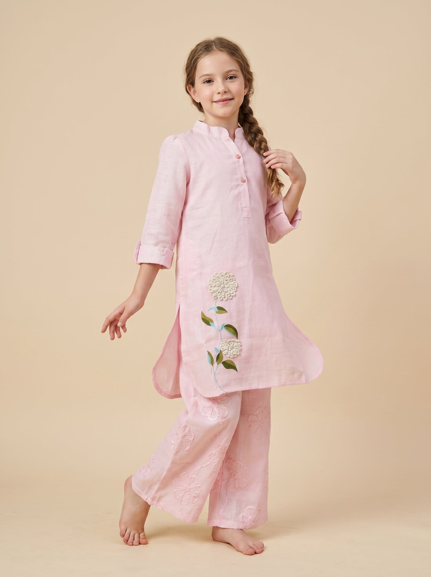 Cotton Embroidery Plazo Set 2019 Pink