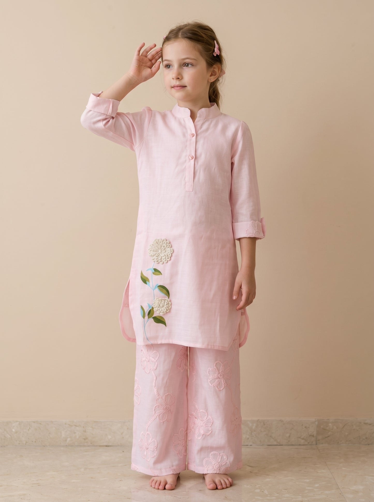 Cotton Embroidery Plazo Set 2019 Pink
