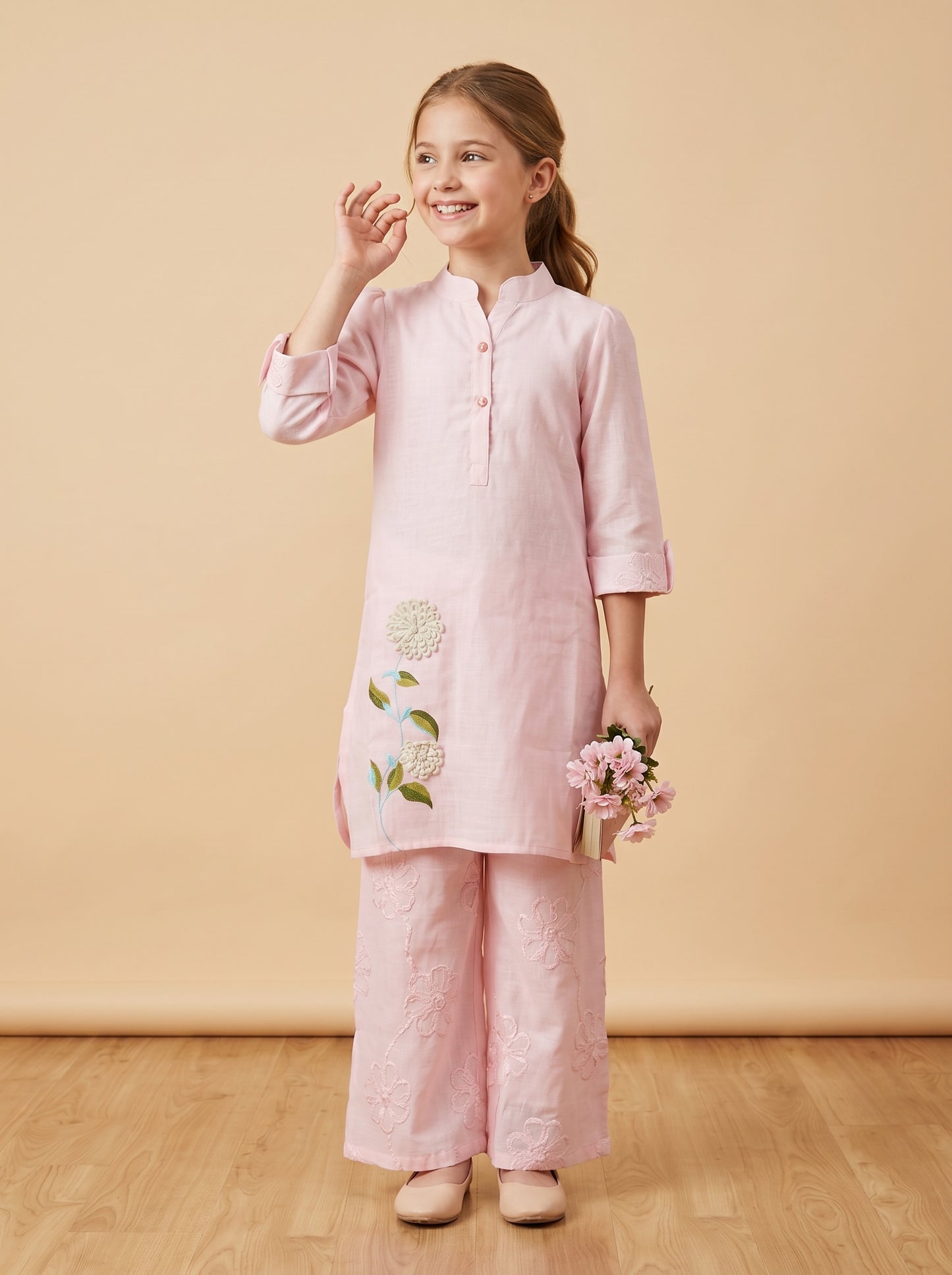 Cotton Embroidery Plazo Set 2019 Pink