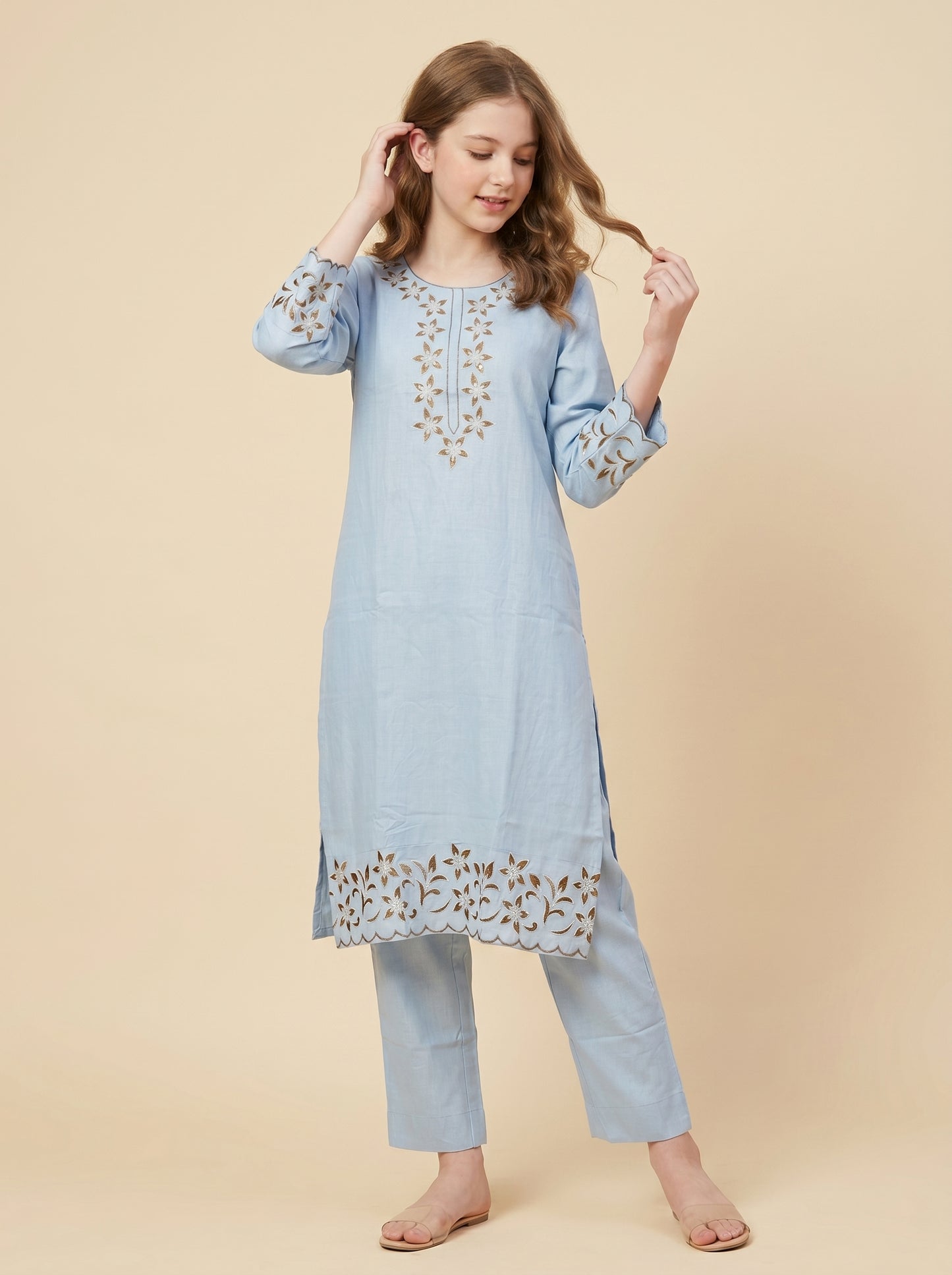 Cotton Embroidery Kurti Set 1557 Blue