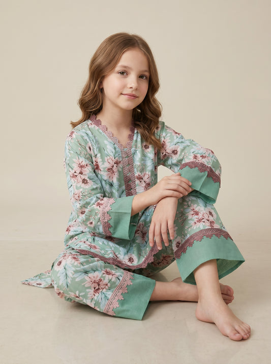 Cotton Printed Kurti Set 1560 Green