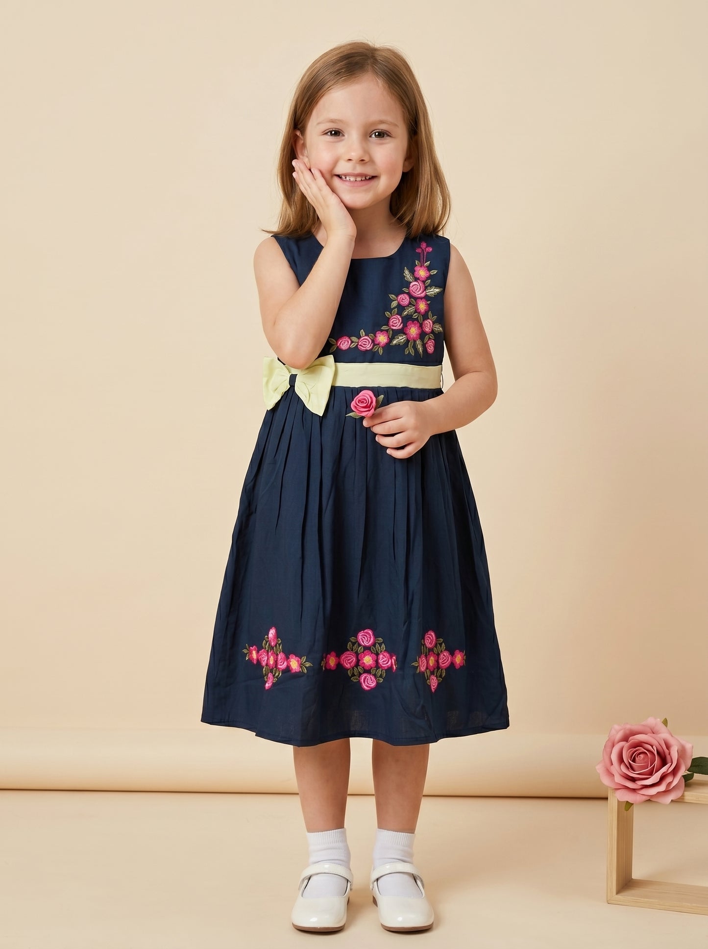 Cotton Embroidery sleeveless Frock 1170 Blue
