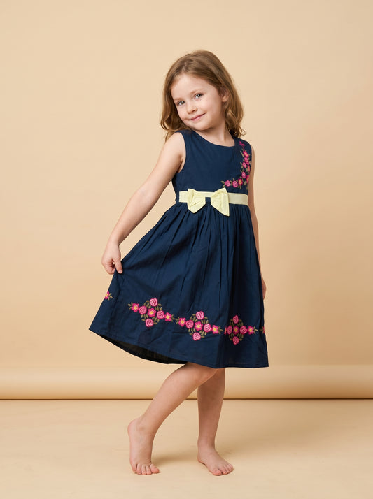 Cotton Embroidery sleeveless Frock 1170 Blue