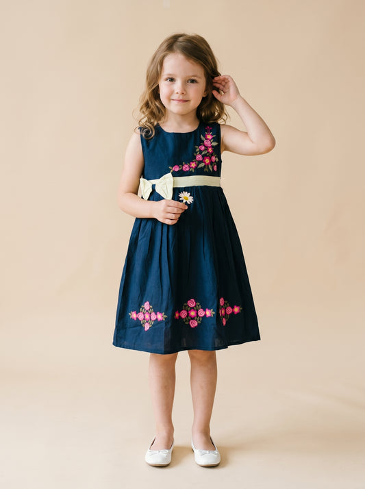 Cotton Embroidery sleeveless Frock 1170 Blue