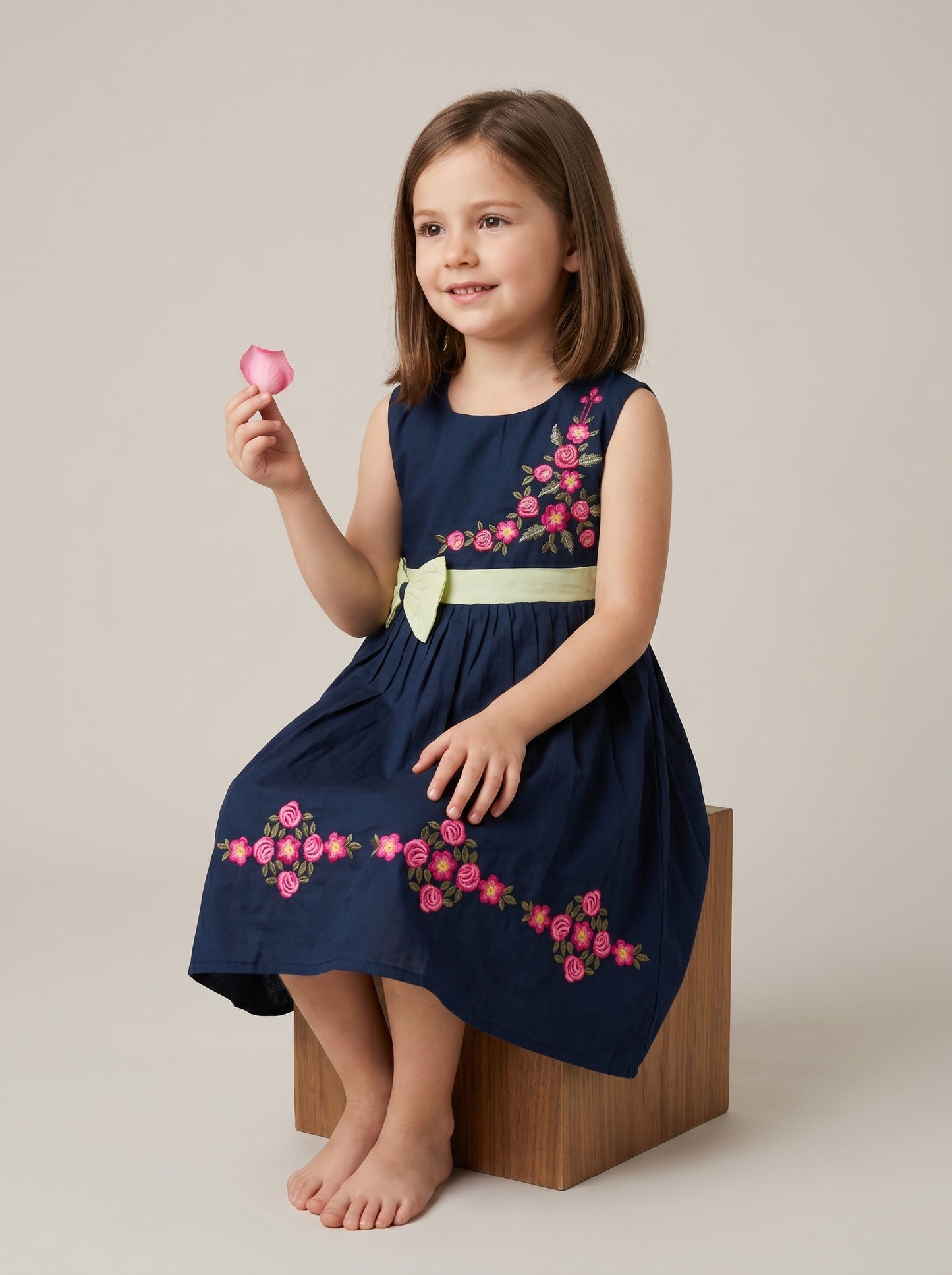 Cotton Embroidery sleeveless Frock 1170 Blue