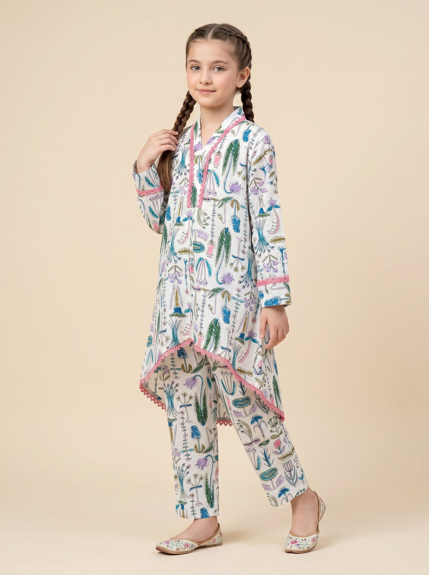 Cotton Printed Cord Set 1563 White