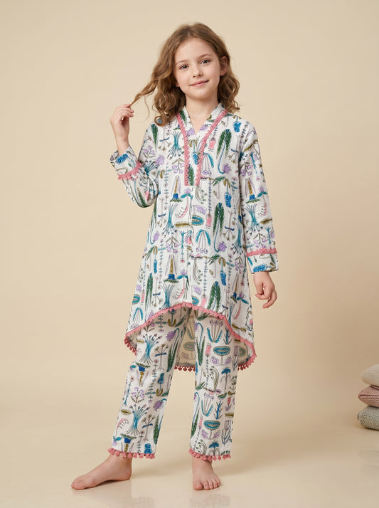 Cotton Printed Cord Set 1563 White