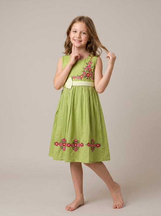 Cotton Embroidery Sleeveless Frock 1169 green