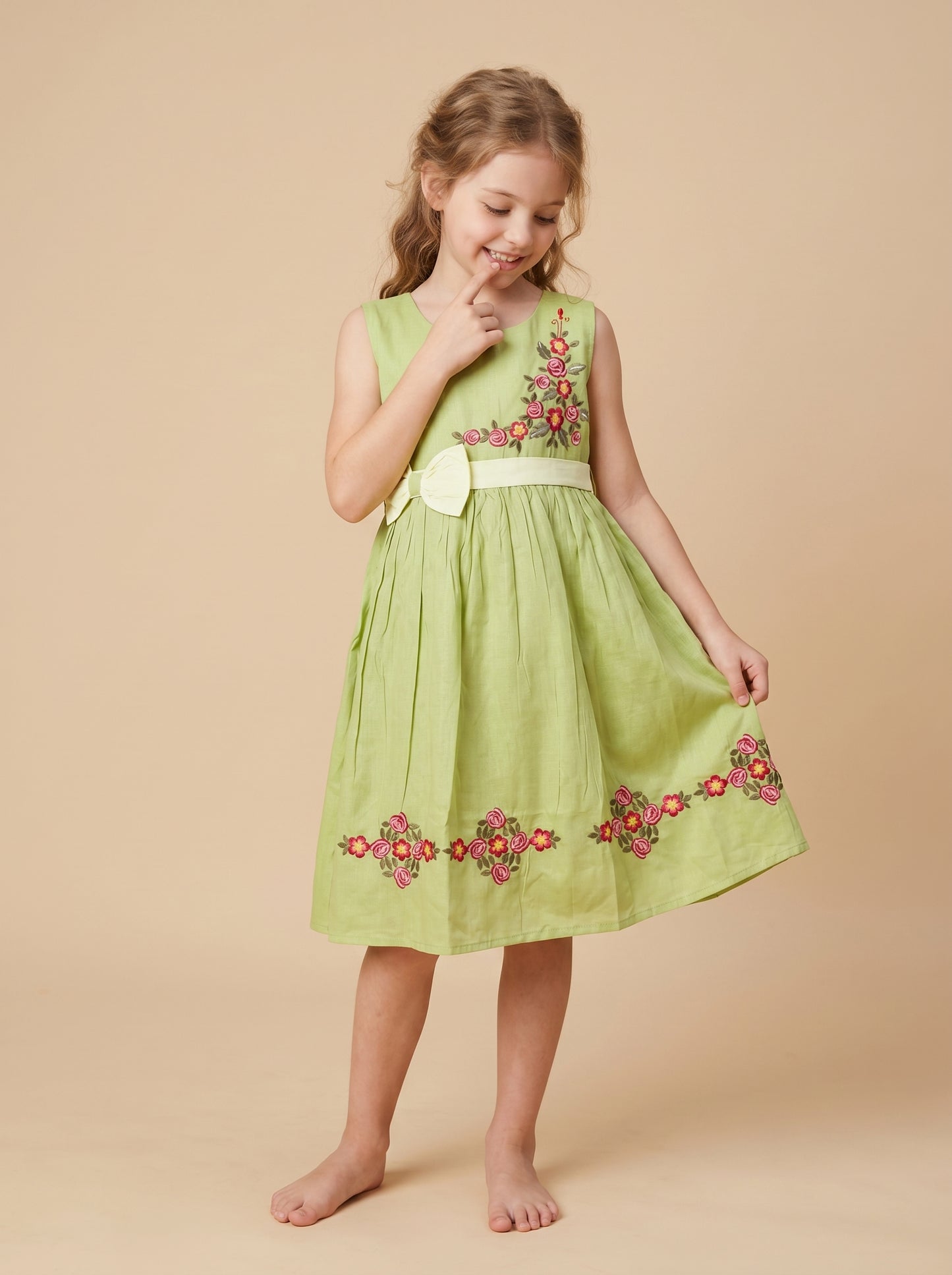 Cotton Embroidery Sleeveless Frock 1169 green