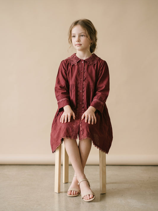 Cotton Lace Work Frock 1171 Maroon
