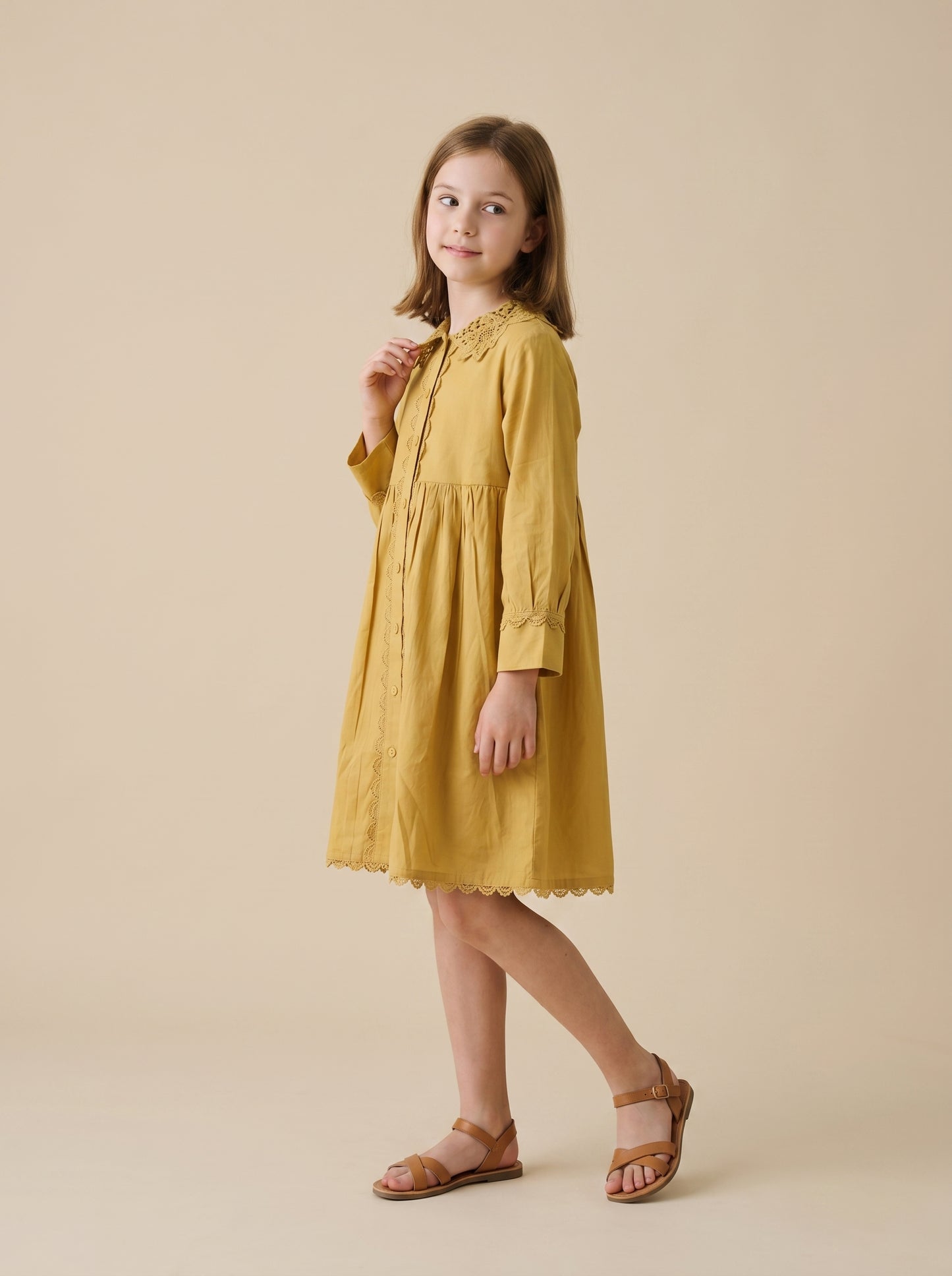 Cotton Lace Work Frock 1172 Yellow