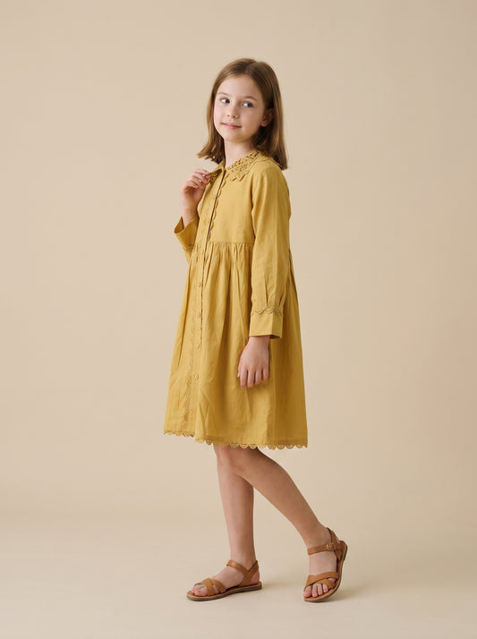 Cotton Lace Work Frock 1172 Yellow