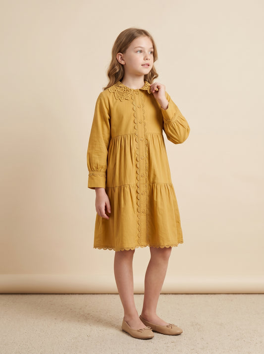 Cotton Lace Work Frock 1172 Yellow