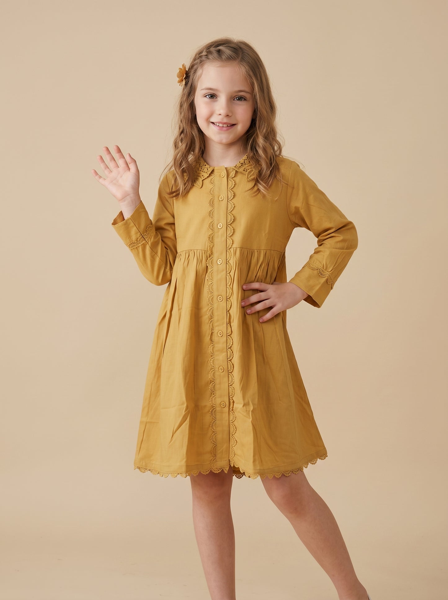Cotton Lace Work Frock 1172 Yellow