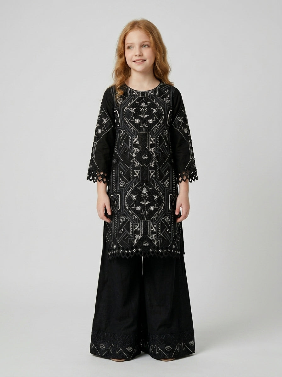 Georgette Embroidery Kurti Set 1566 Black