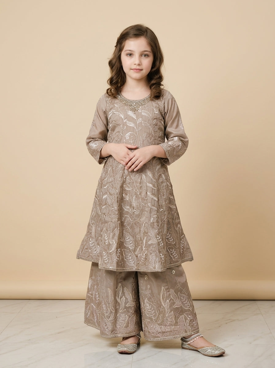 Georgette Frock Plazo Set 10001 Brown