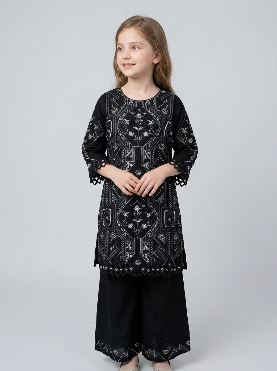 Georgette Embroidery Kurti Set 1566 Black