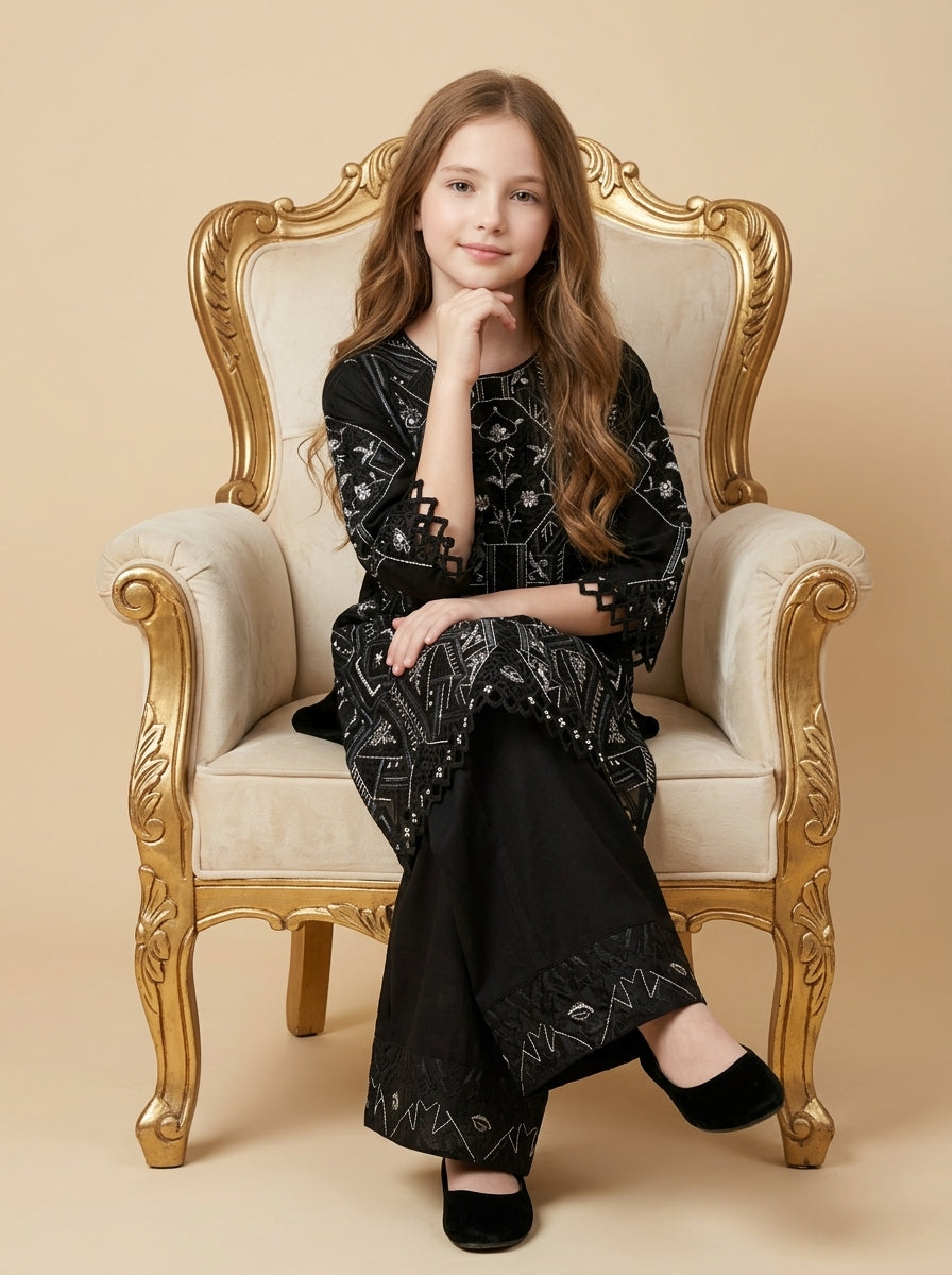 Georgette Embroidery Kurti Set 1566 Black