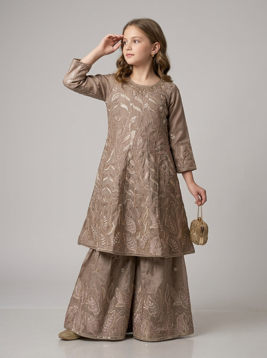 Georgette Frock Plazo Set 10001 Brown