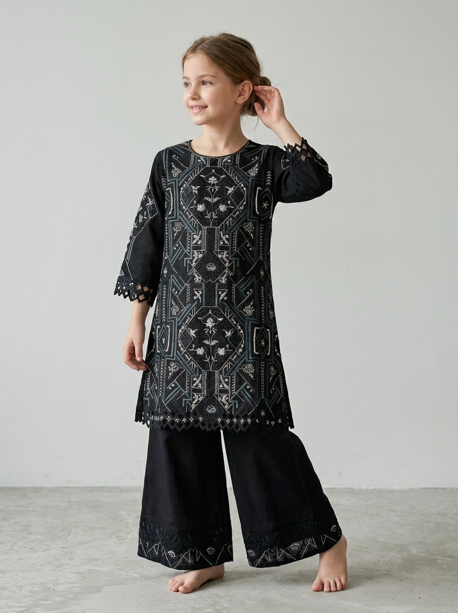 Georgette Embroidery Kurti Set 1566 Black