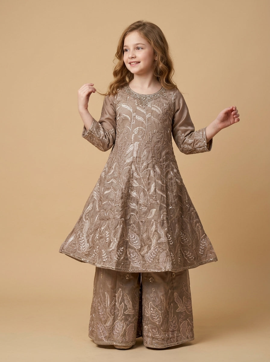 Georgette Frock Plazo Set 10001 Brown