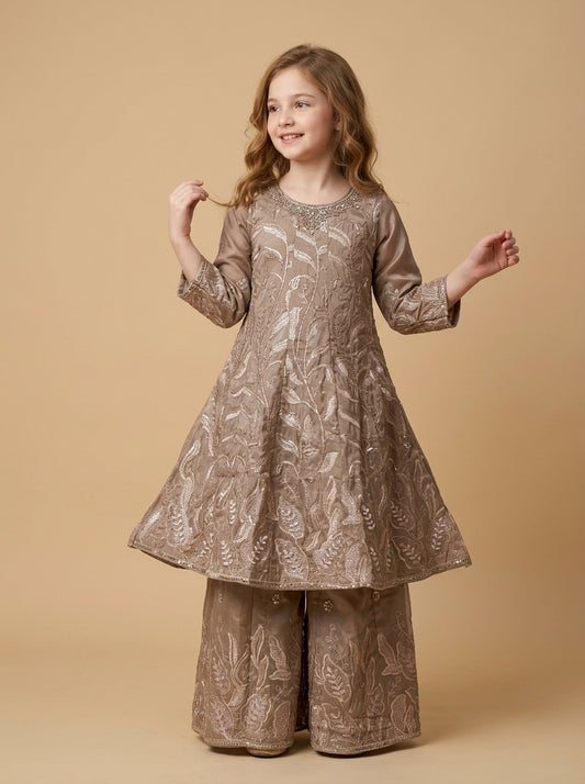 Georgette Frock Plazo Set 10001 Brown