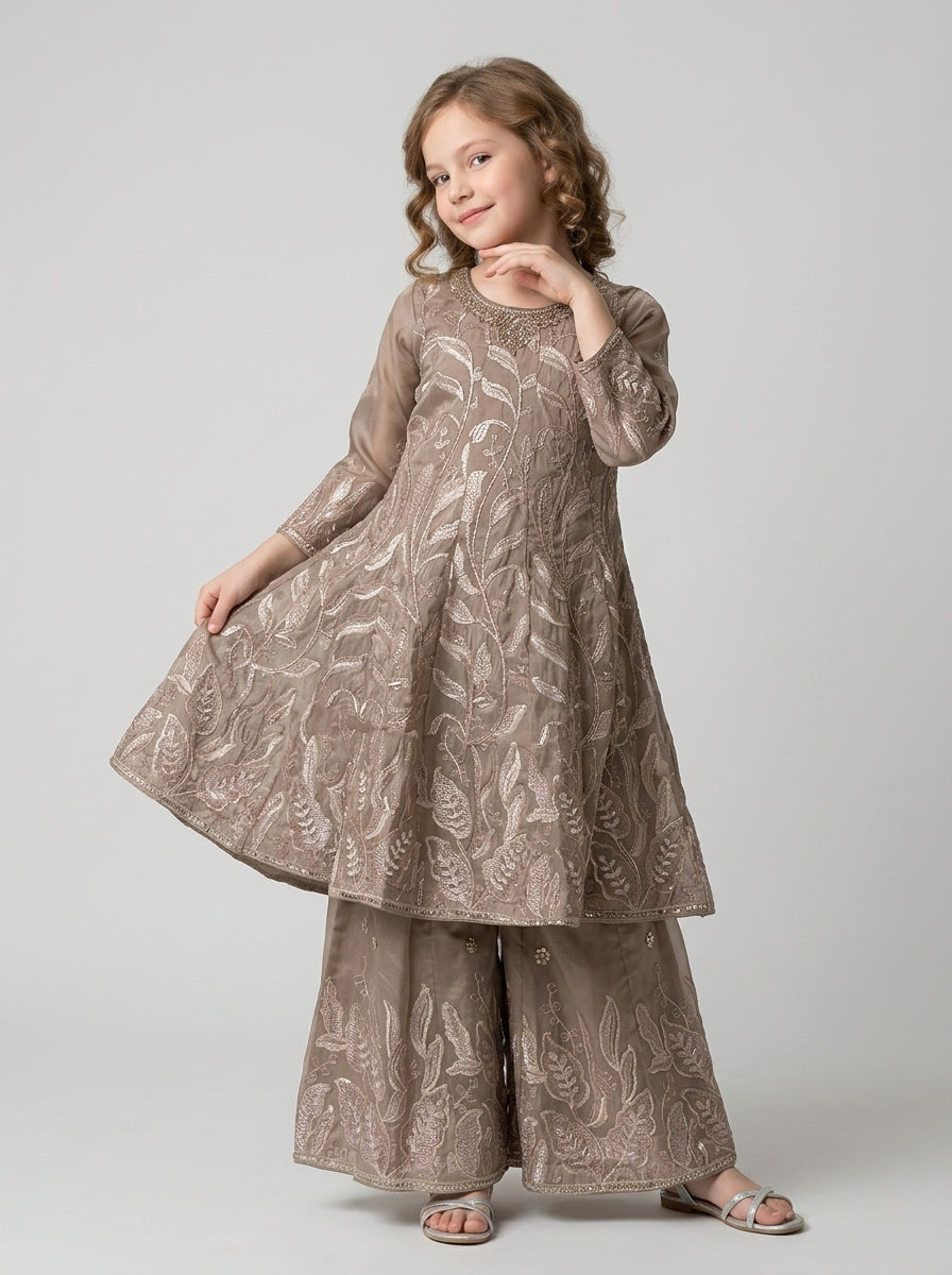 Georgette Frock Plazo Set 10001 Brown