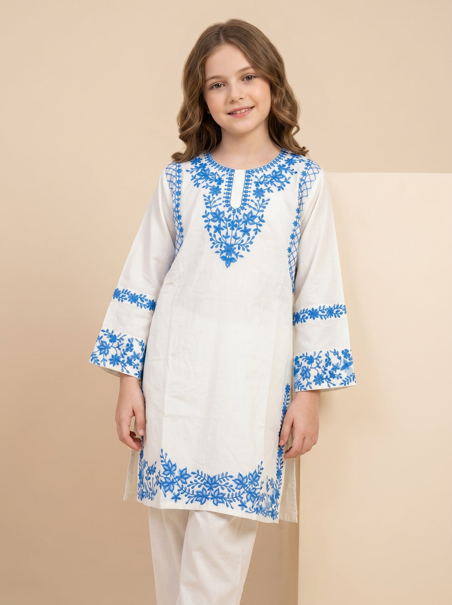 Cotton Embroidery Kurti set 1570 White