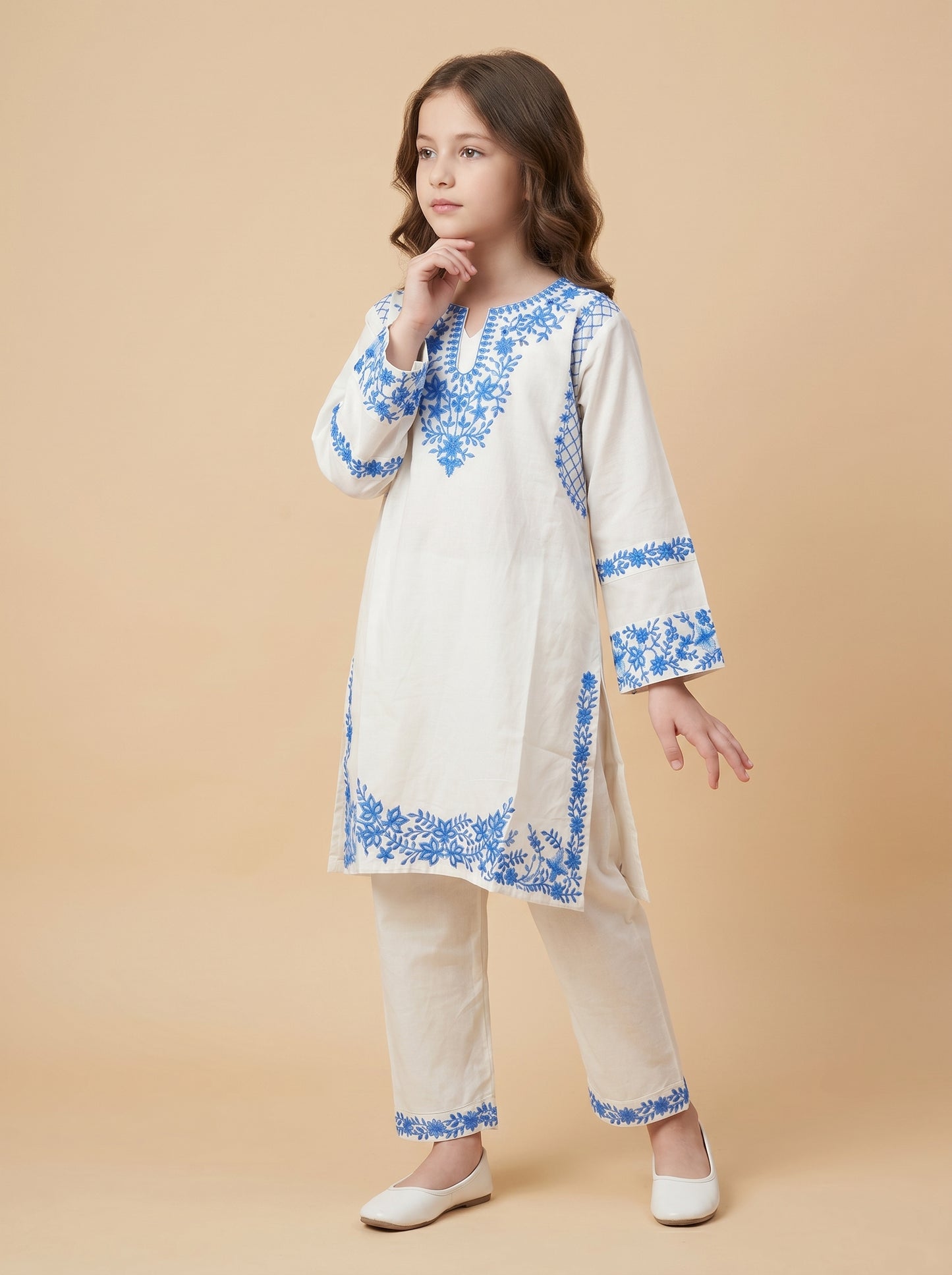 Cotton Embroidery Kurti set 1570 White