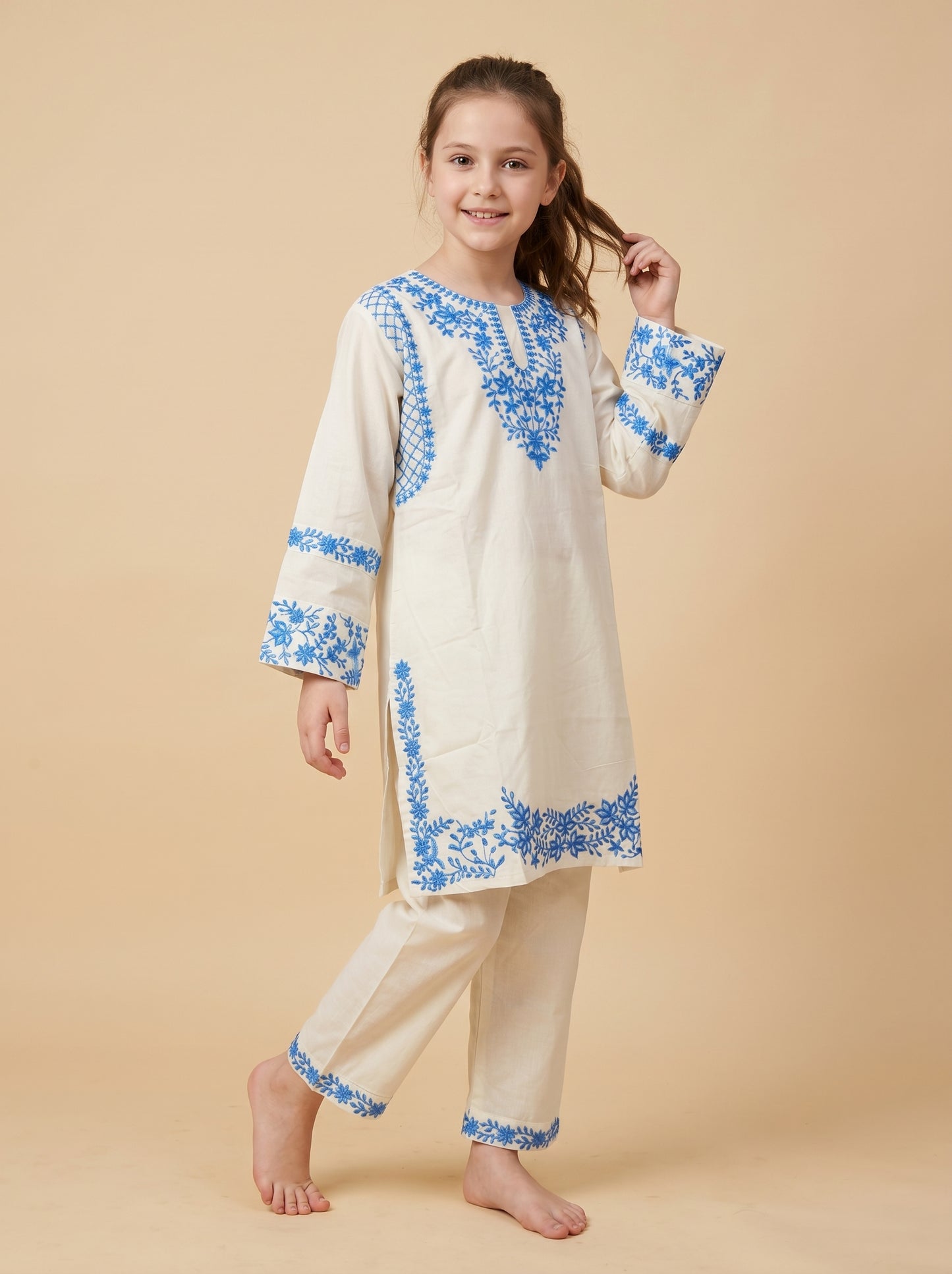 Cotton Embroidery Kurti set 1570 White