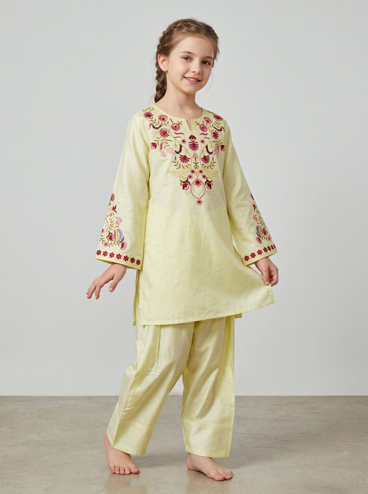 Cotton Embroidery Farshi Set 1571 Yellow